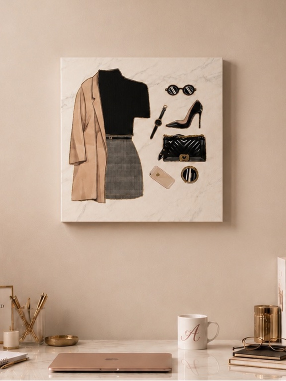 Chic Neutral Outfit Collage Wall Art